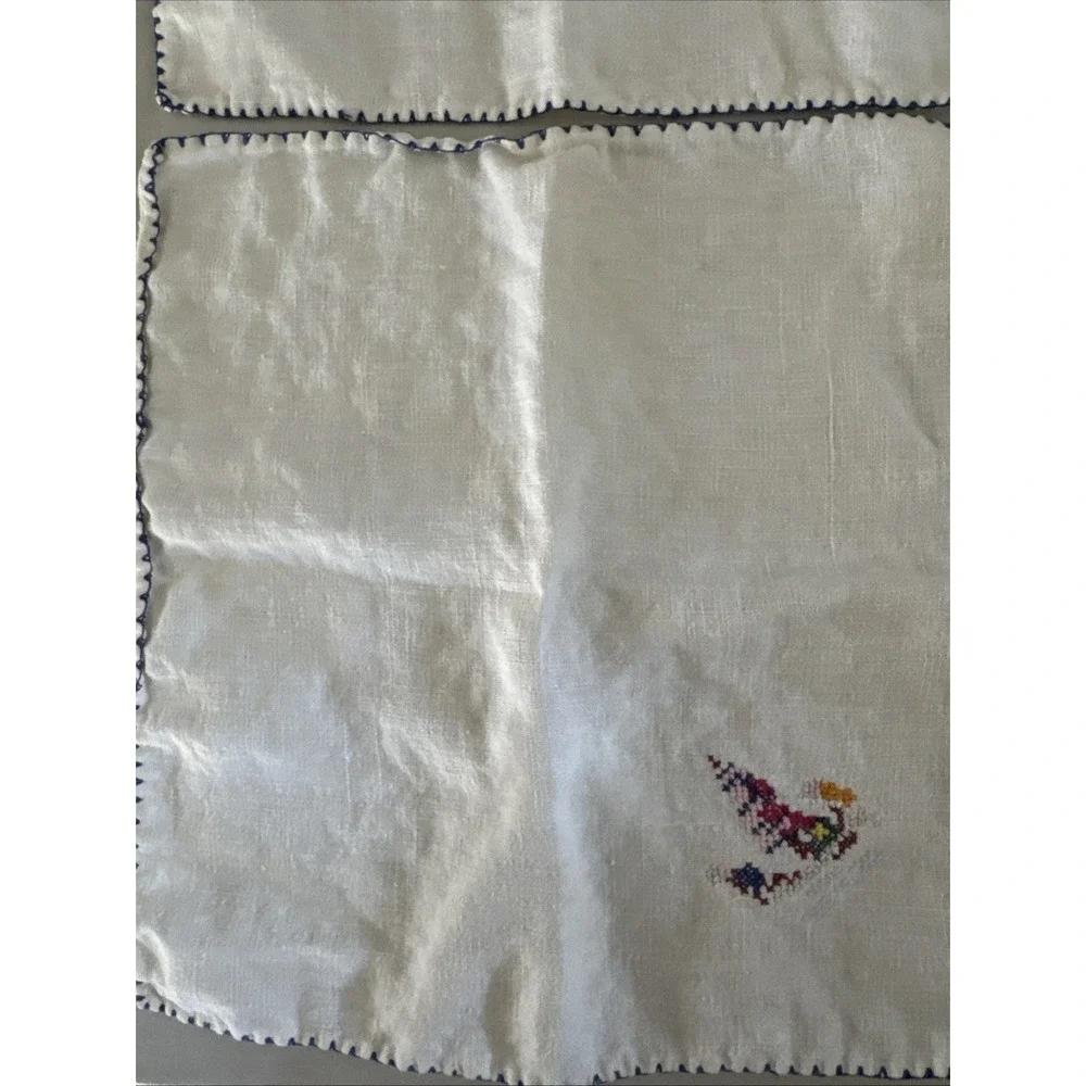 Vintage Handsewn Table Top Scarves Lot of 3 / 4 Napkins